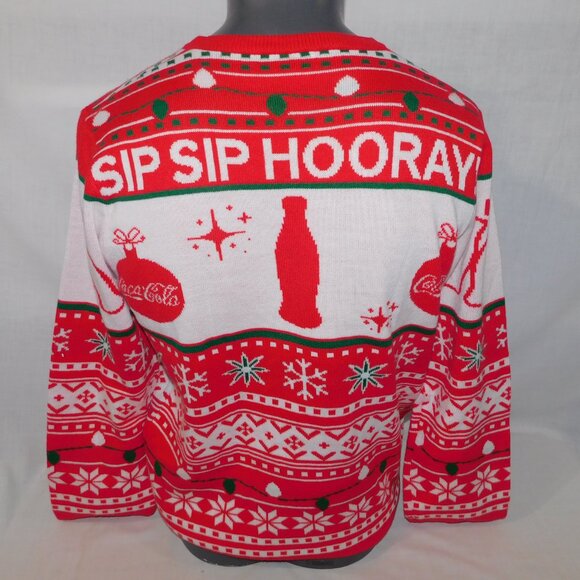 Coca Cola Red White SIP SIP HOORAY Fair Isle Knit Christmas Sweater Unisex M - Picture 8 of 10